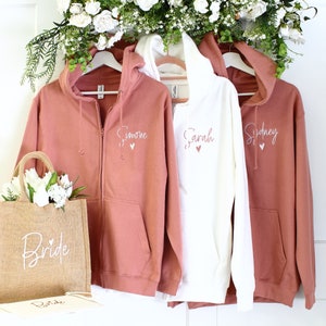 Embroidered Bridal zipped Hoodies, Bridesmaid Hoodie, Personalised Bride zip up hoodie image 4