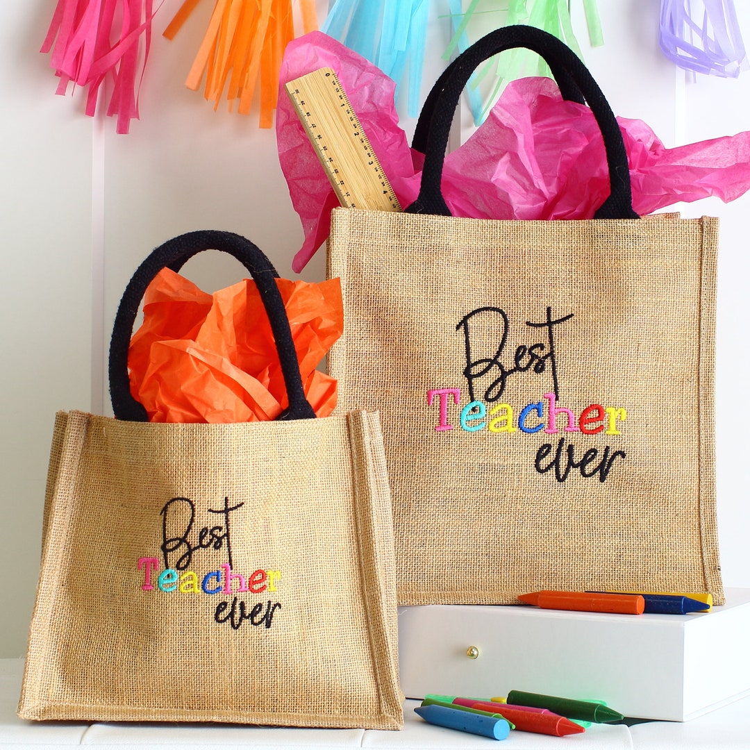 Teacher Gift Bag, Embroidered Thank You Teacher Gift, Teacher Tote Bag ...