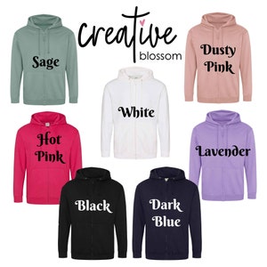 Embroidered Bridal zipped Hoodies, Bridesmaid Hoodie, Personalised Bride zip up hoodie image 8