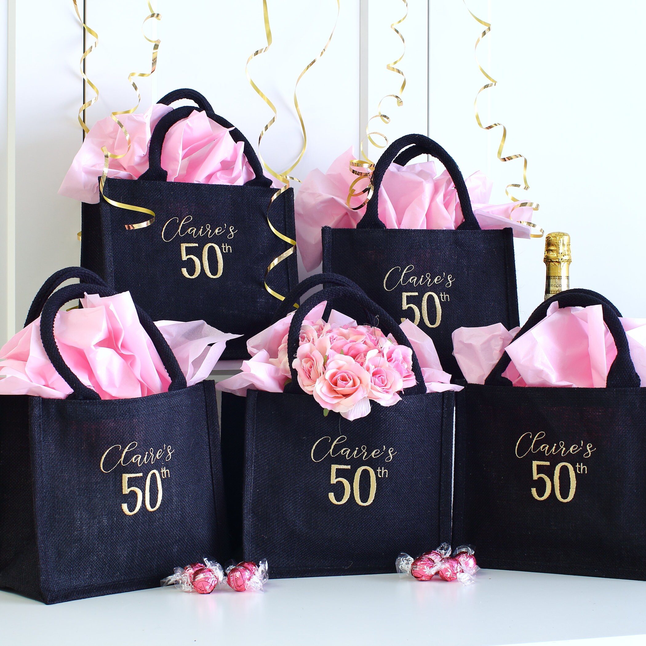 16 Pack 50th Birthday Gift Bags Cheers to 50 Years Ideas Party Favors Bags  Black and Gold Treat Bags Paper Candy Goodie Bags with Handles for Birthday