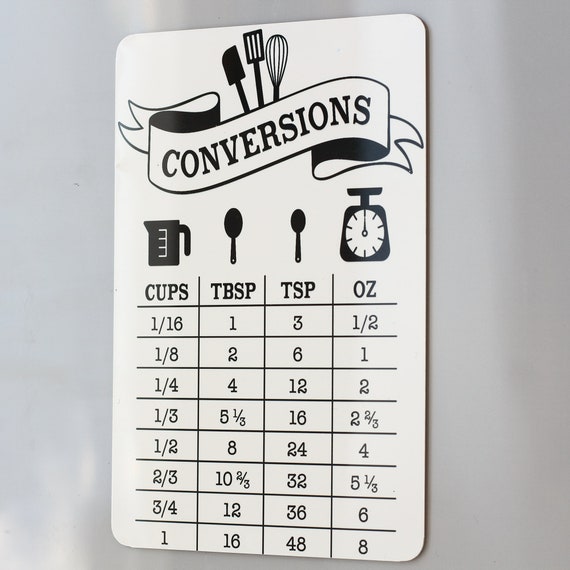 Conversion Chart White Metal Magnetic Plaque Fridge Door Magnet 10 X 15 Cm Gift Baking Gift Stocking Filler