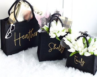 Personalised gift bags, Embroidered bags, 3 Sizes, Bridesmaid gift bags, mini tote bags