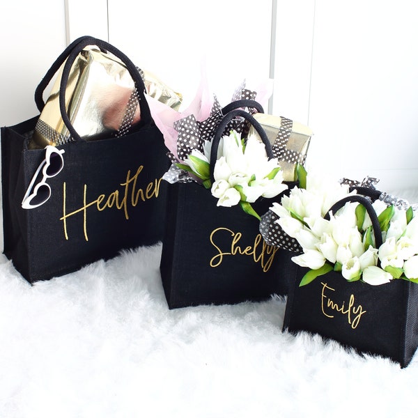Personalised gift bags, Embroidered bags, 3 Sizes, Bridesmaid gift bags, mini tote bags