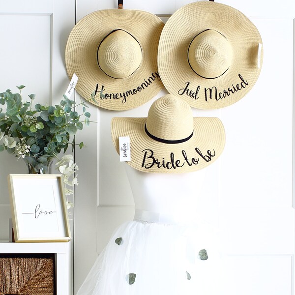 Bride to be, Just Married gift, Sunhat, Wedding, Honeymoon, gift for the bride, Destination wedding