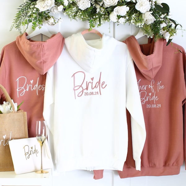 Embroidered Bridal zipped Hoodies, Bridesmaid Hoodie, Personalised Bride zip up hoodie