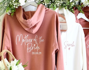 Embroidered Bridesmaids zipped Hoodies, Bride Hoodie, Personalised Bride zip up hoodie