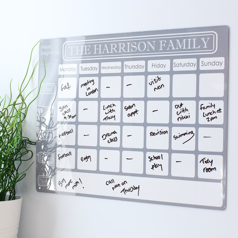 Personalised Weekly Dry Erase Calendar Wall Planner Notice Etsy