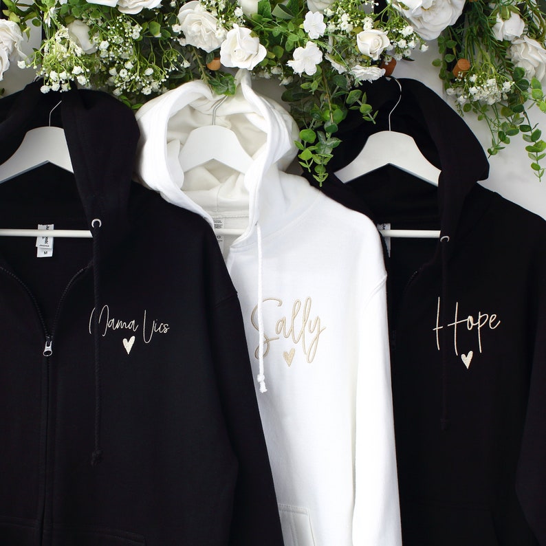 Embroidered Bride zipped Hoodie, Bridesmaid Bride zip up hoodie image 3