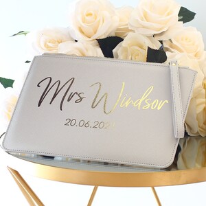 personalised mrs clutch bag