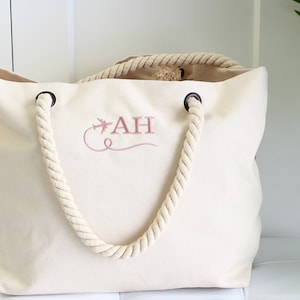 Luxury Beach Bag, Travel Bag, Personalised canvas tote bag, Gift for her image 1