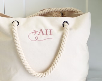 Luxury Beach Bag, Travel Bag, Personalised canvas tote bag, Gift for her