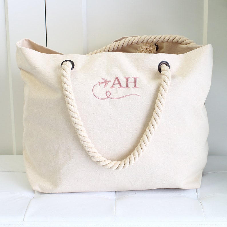 Luxury Beach Bag, Travel Bag, Personalised canvas tote bag, Gift for her image 10