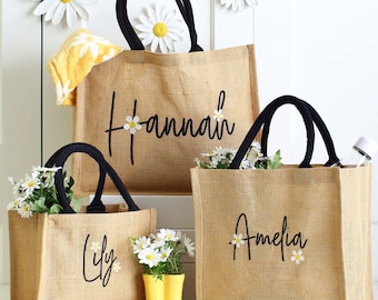 Personalised bag, Daisy Embroidered Tote Bag, 3 sizes, Birthday Gift, Lunch Bag, Beach Bag, Shopping Bag