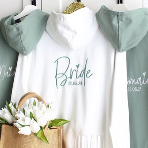 Embroidered Bridal zipped Hoodies, Personalised Bride zip up hoodie, Bridesmaid Hoodie