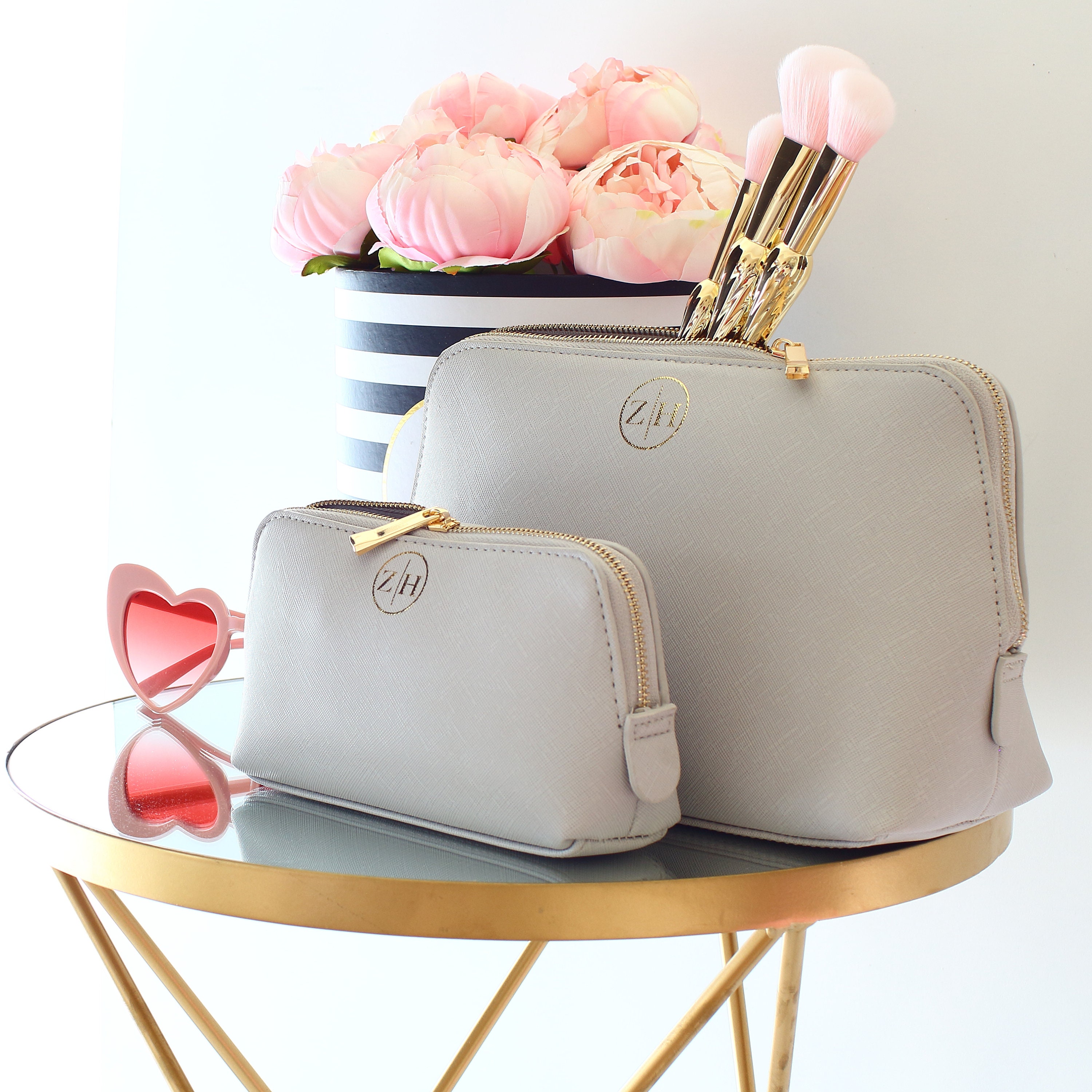 personalised leather makeup bag