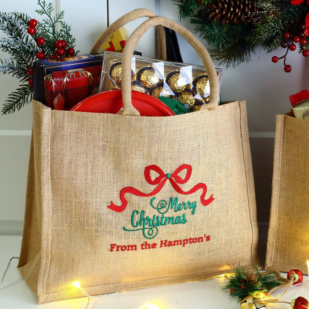 Large Luxury Christmas Gift Bag Embroidered Hamper Style Gift Etsy