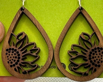 Laser Cut teardrop Sunflower Earrings  - 1 pair, per packet.