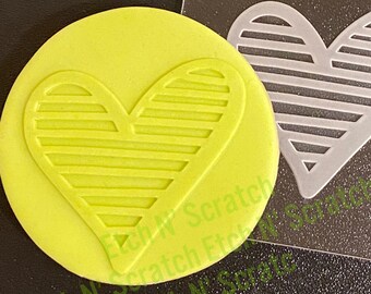 Lined Love Heart, Cookie De Embosser, Acrylic Fondant Stamp, Funky Love Heart Valentines #056