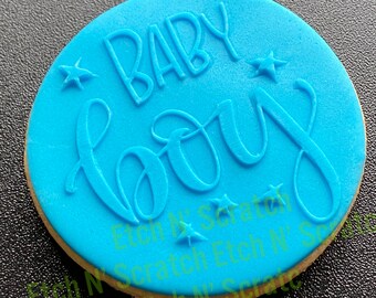 Baby Boy Cookie De Embosser, Acrylic Fondant Stamp, Baby shower #019