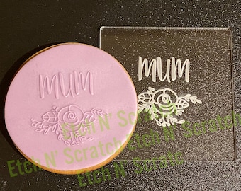 Mum with Flower Cookie De Embosser, Mother, Acrylic Fondant Stamp #009