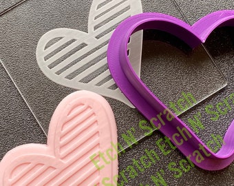 Combination Lined Love Heart, Cookie De Embosser and Coordinating Cookie Cutter, Funky Love Heart Valentines #058