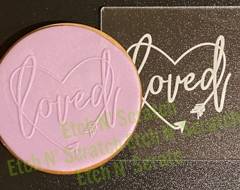 Loved Heart with arrow Cookie De Embosser, Acrylic Fondant Stamp #007