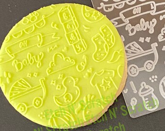 Baby Stuff, Baby confetti background Cookie De Embosser, Acrylic Fondant Stamp #053