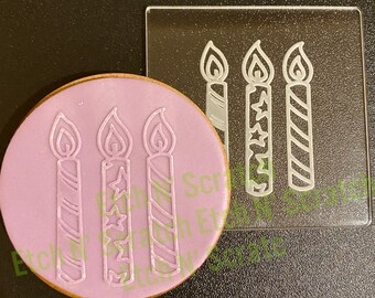 Three Candles Cookie De Embosser, Acrylic Fondant Stamp, Birthday Candles #008