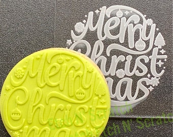 Merry Christmas Cookie De Embosser, Acrylic Fondant Stamp Christmas #054