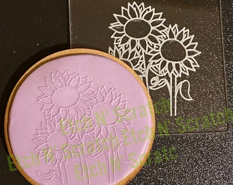 Three Flowers Cookie De Embosser, Acrylic Fondant Stamp, Trio of flowers #012