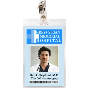 Grey&#39;s Anatomy DEREK SHEPHERD Grey Sloan Memorial Hospital ID Badge Laminate Name Tag Cosplay Costume
