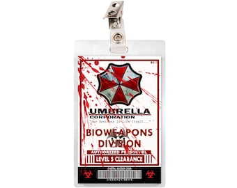 Resident Evil Bloody Umbrella Corporation Bioweapons Division ID Badge Card Cosplay Costume Name Tag Prop Laminate Halloween