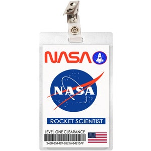 NASA Rocket Scientist ID Badge Card Cosplay Costume Name Tag Halloween Laminate Astronaut