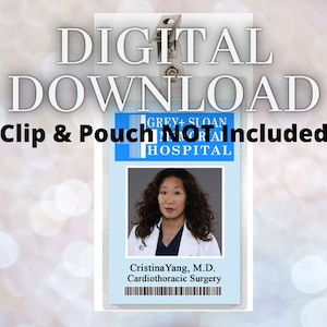 Grey&#39;s Anatomy CRISTINA YANG Grey Sloan Memorial Hospital ID Badge Download Image Name Tag Cosplay Doctor Costume