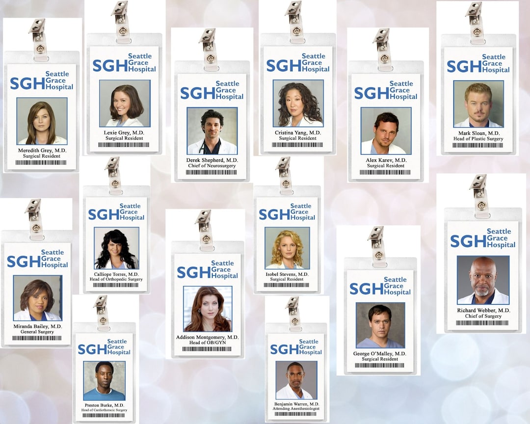 Grey's Anatomy Seattle Grace Hospital ID Badge Meredith, Derek, Alex
