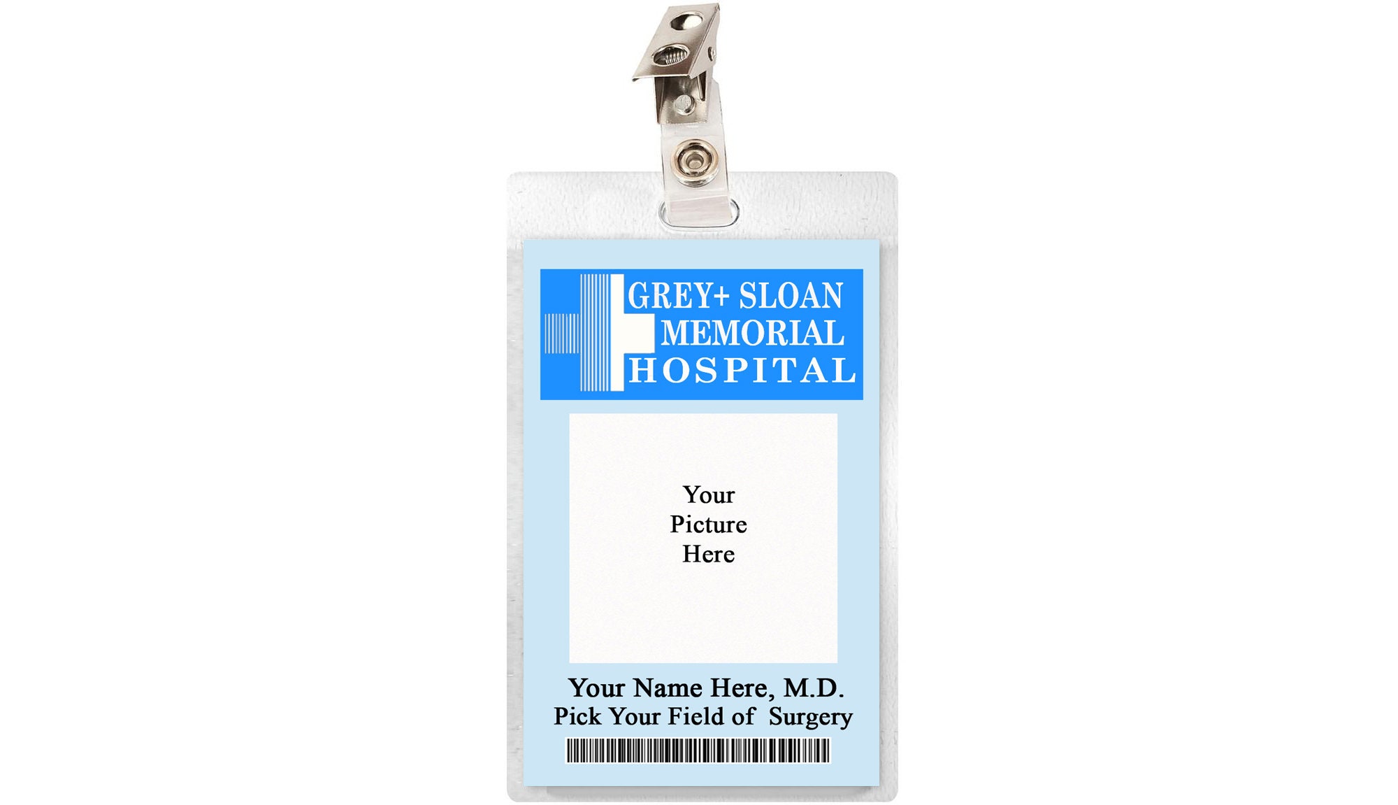 CUSTOM Grey's Anatomy Grey Sloan Memorial Hospital ID Badge Card Costume  Name Tag Prop Laminate Add your name and picture