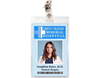 Grey's Anatomy Josephine JO KAREV Wilson Grey Sloan Memorial Hospital ID Badge Name Tag Cosplay Costume Laminate Prop