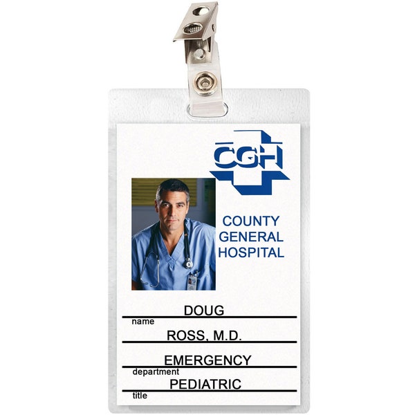 ER County General Hospital ID Badge Card Doug, Carol, Mark, John, Peter, Susan Resident Laminate Doctor Halloween Chicago Emergency