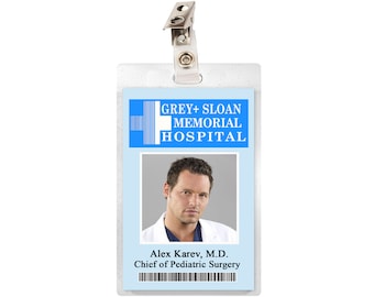 Grey's Anatomy ALEX KAREV Grey Sloan Memorial Hospital ID Badge Name Tag Cosplay Costume Laminate