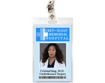 Grey's Anatomy CRISTINA YANG Grey Sloan Memorial Hospital ID Badge Laminate Name Tag Cosplay Costume