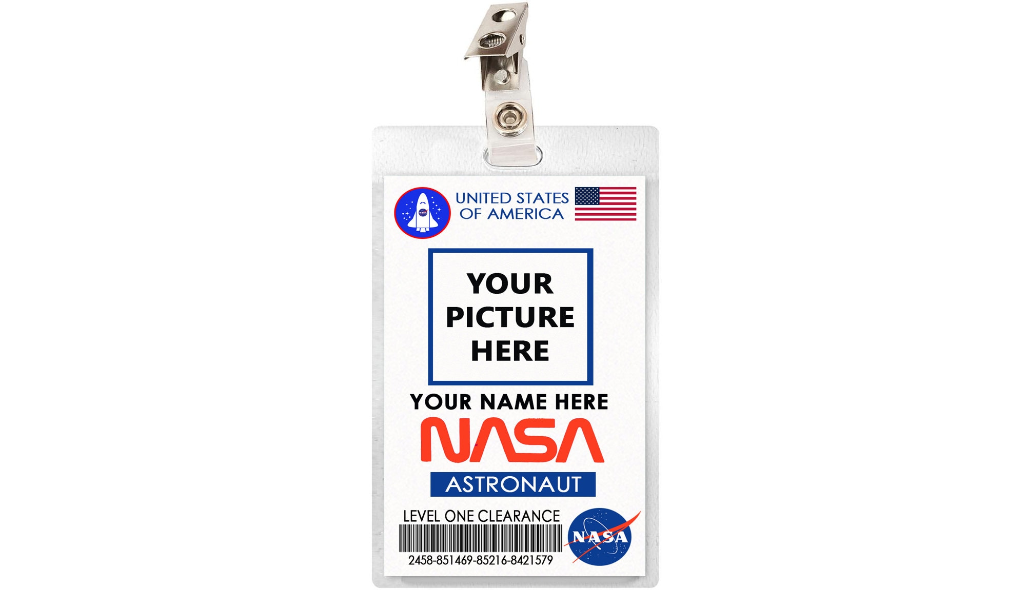 Custom NASA Astronaut ID Badge Card Cosplay Costume Name Tag Halloween Laminate Rocket Scientist