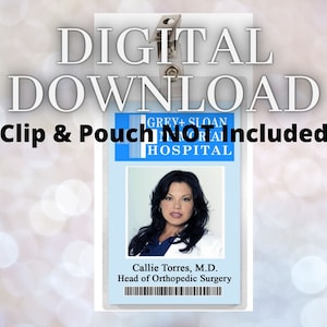 Grey&#39;s Anatomy CALLIE TORRES Grey Sloan Memorial Hospital ID Badge Download Image Name Tag Cosplay Doctor Costume