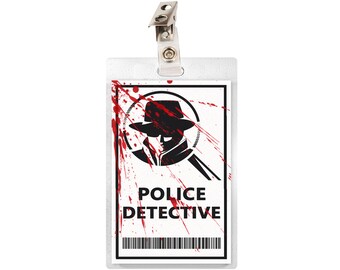 Police Detective Murder Mystery Bloody ID Badge Card Cosplay Costume Name Tag Prop Laminate Halloween