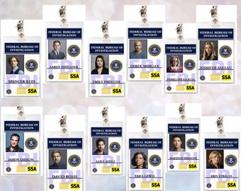 Criminal Minds FBI ID Badges: Reid, Prentiss, Jareau, Garcia, Rossi, Morgan, Hotchner, Alvez, Simmons, Lewis, Gideon, Strauss, Laminate