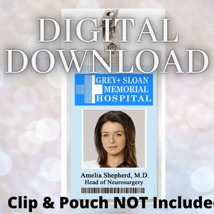 Grey&#39;s Anatomy AMELIA SHEPHERD Grey Sloan Memorial Hospital ID Badge Download Image Name Tag Cosplay Doctor Costume