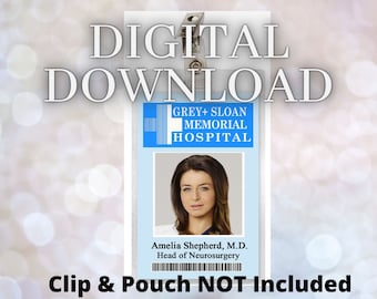 Anatomía de Grey AMELIA SHEPHERD Hospital Grey Sloan Memorial Credencial de identificación Descargar imagen Etiqueta de nombre Disfraz de doctora para cosplay