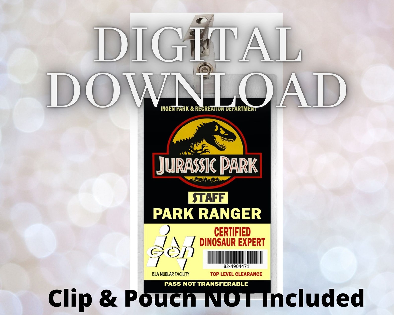 Jurassic Park Ranger ID Badge Card Download Image Name Tag - Etsy