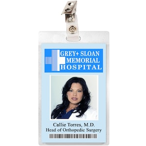 Grey&#39;s Anatomy CALLIE TORRES Grey Sloan Memorial Hospital ID Badge Name Tag Cosplay Costume Laminate