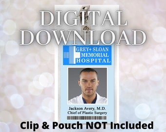 Grey's Anatomy Jackson Avery Grey Sloan Memorial Hospital Credencial de identificación Descargar imagen Etiqueta de nombre Disfraz de médico para cosplay