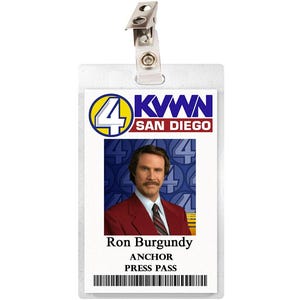Anchorman ID Badge Ron Burgundy, Veronica Corneringstone, Brain Fantanta Brick Tamland Champ Kind Channel 4 Press News Pass Cosplay Laminate